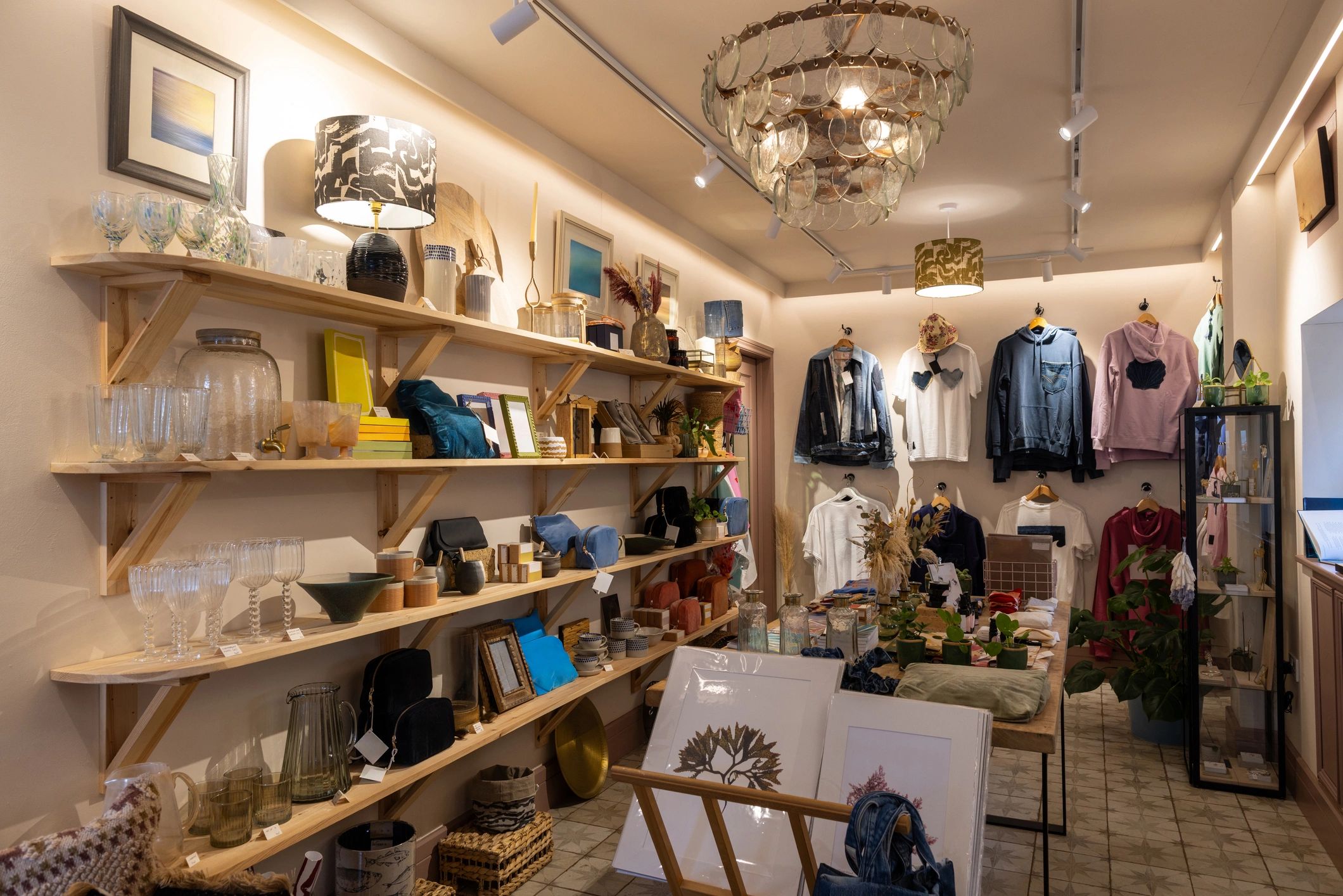Refined retail interior with neatly arranged products