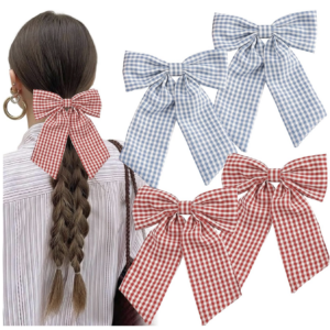 Taffeta Gingham Hair Bow Clips