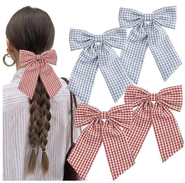 Taffeta Gingham Hair Bow Clips