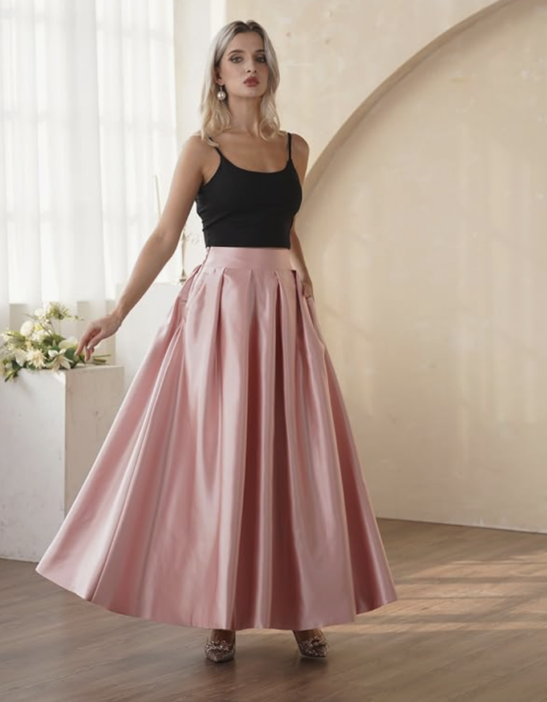A-Line Satin Flared Maxi Skirt